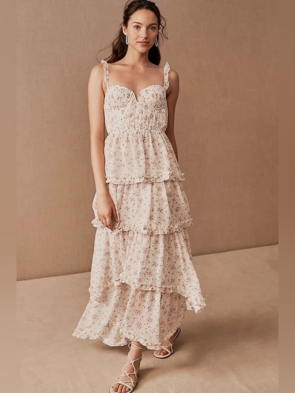 SAU LEE pink Peyton Anthropologie tiered ruffle maxi gown dress size 6